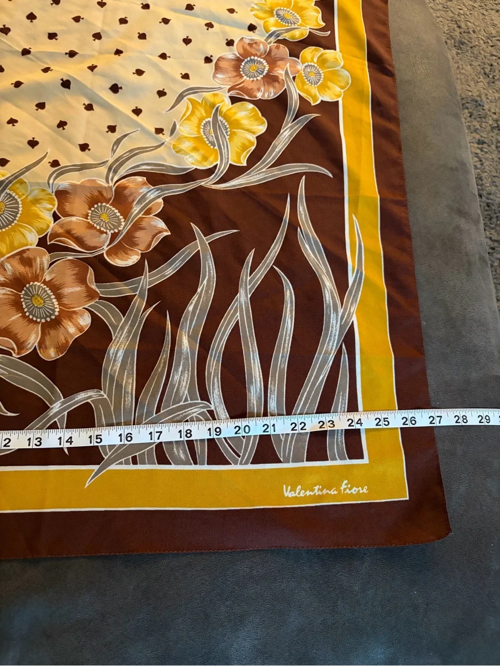 Vintage Valentina Fiore Floral Scarf Made Italy Brown Mustard 27”
